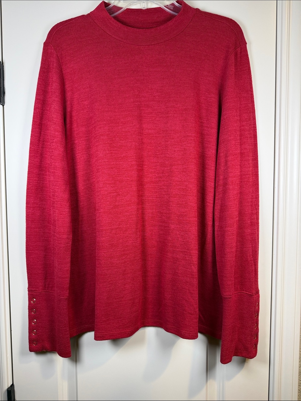 Rafaella Red Scoop-Neck Lightweight Sweater with Button Cuffs